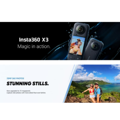 Insta360 X3 Action Camera, 1/2″ Sensor, 5.7K 360 Capture, Optical Zoom 3X, 72 MP 360 Photo, 4K Single Lens Mode, Black